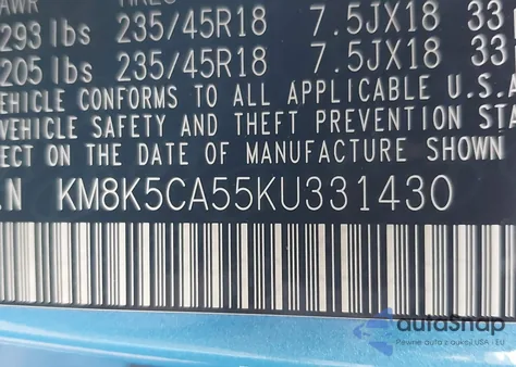 2019 Hyundai Kona Ultimate from USA, damaged, VIN KM8K5CA55KU331430
